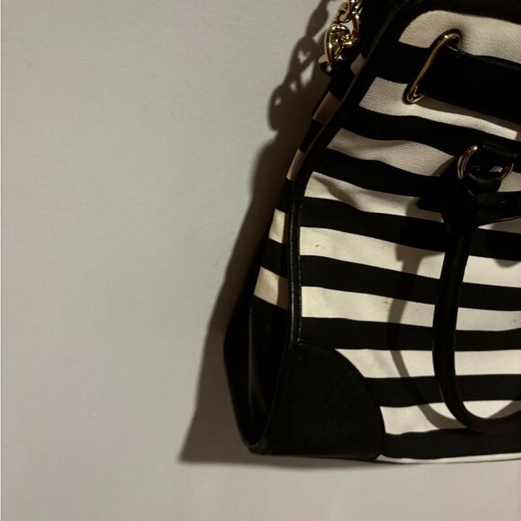 MICHAEL KORS handbag HAMILTON LARGE purse BLACK WHITE STRIPED TOTE shoulder BAG - Picture 2 of 11
